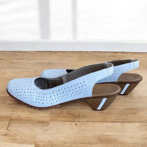 Rieker Antistress White Leather Laser Cut Slingback Sandals 8